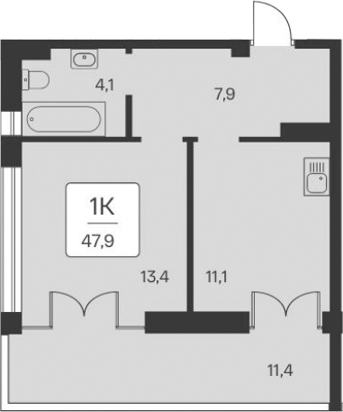 Планировка — Вилла Маяк, 1-комн., 37 м²