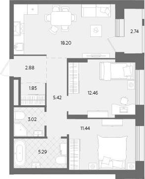 Планировка — Теплые кварталы. Паритет Девелопмент, 3-комн., 61 м²
