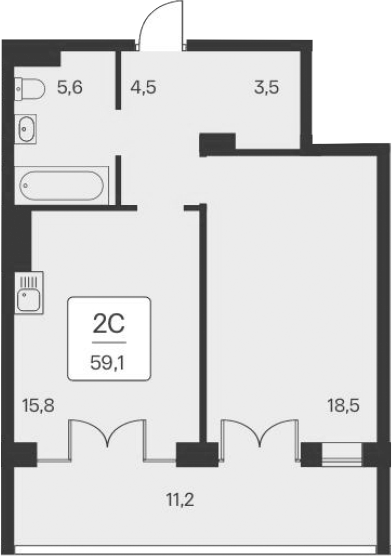Планировка — Вилла Маяк, 1-комн., 48 м²