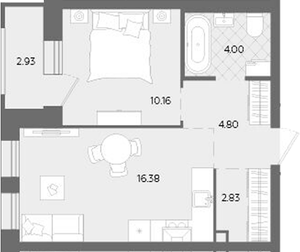 Планировка — Теплые кварталы. Паритет Девелопмент, 2-комн., 38 м²