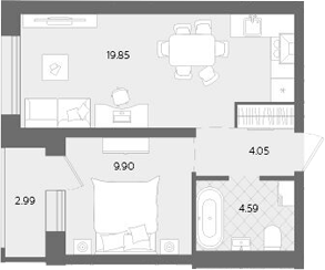 Планировка — Теплые кварталы. Паритет Девелопмент, 2-комн., 38 м²