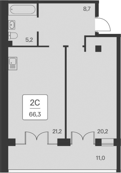 Планировка — Вилла Маяк, 1-комн., 55 м²