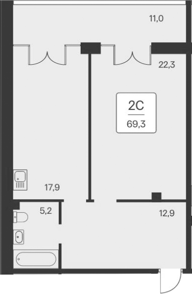 Планировка — Вилла Маяк, 1-комн., 58 м²