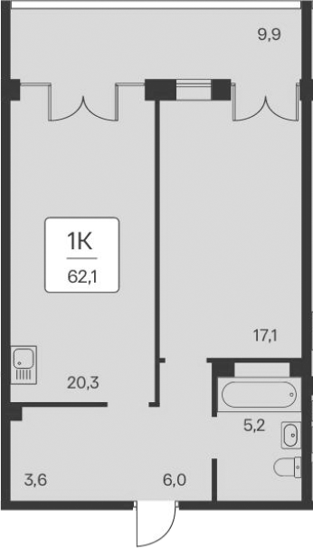 Планировка — Вилла Маяк, 1-комн., 52 м²
