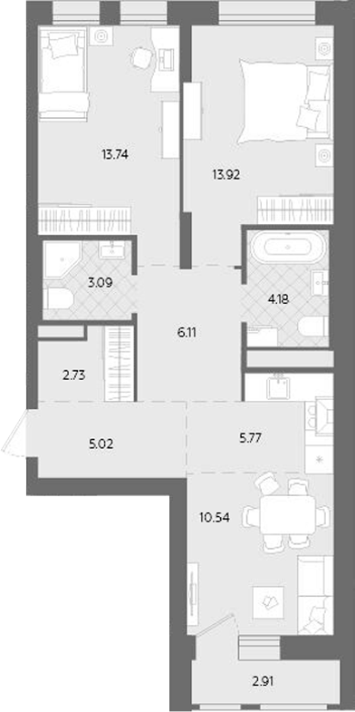 Планировка — Теплые кварталы. Паритет Девелопмент, 3-комн., 65 м²