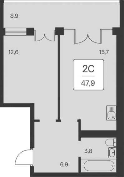 Планировка — Вилла Маяк, 1-комн., 39 м²