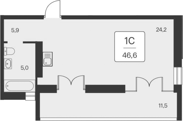Планировка — Вилла Маяк, Студия, 35 м²