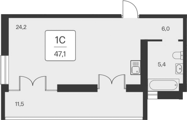 Планировка — Вилла Маяк, Студия, 36 м²