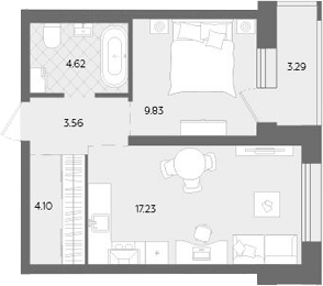Планировка — Теплые кварталы. Паритет Девелопмент, 2-комн., 39 м²