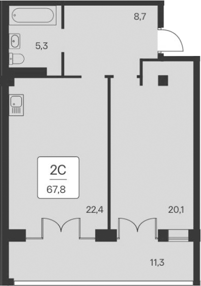 Планировка — Вилла Маяк, 1-комн., 57 м²