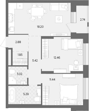 Планировка — Теплые кварталы. Паритет Девелопмент, 3-комн., 61 м²