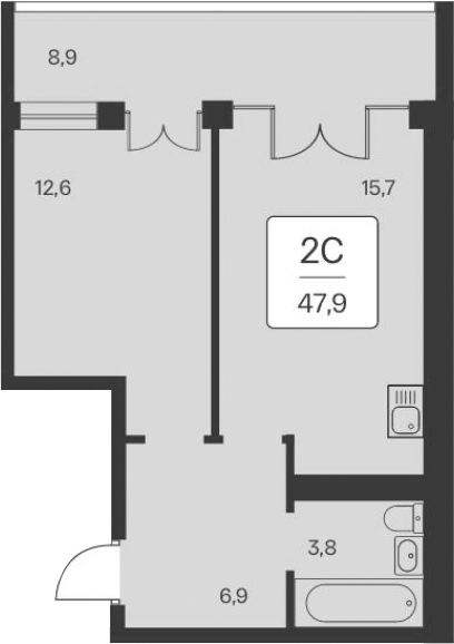 Планировка — Вилла Маяк, 1-комн., 39 м²