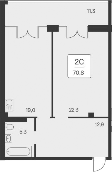 Планировка — Вилла Маяк, 1-комн., 60 м²