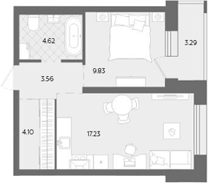Планировка — Теплые кварталы. Паритет Девелопмент, 2-комн., 39 м²