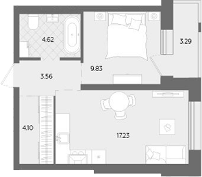 Планировка — Теплые кварталы. Паритет Девелопмент, 2-комн., 39 м²