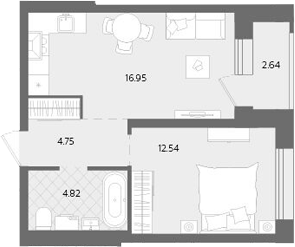 Планировка — Теплые кварталы. Паритет Девелопмент, 2-комн., 39 м²