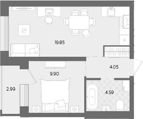 Планировка — Теплые кварталы. Паритет Девелопмент, 2-комн., 38 м²