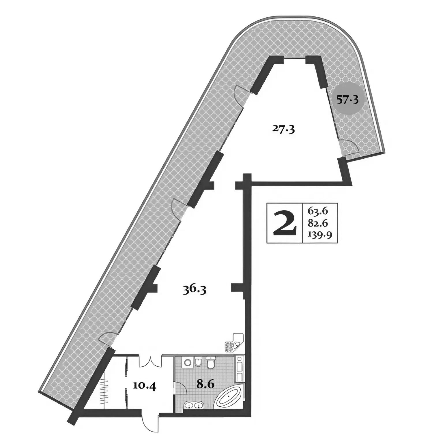 Планировка — Царский берег, 2-комн., 83 м²