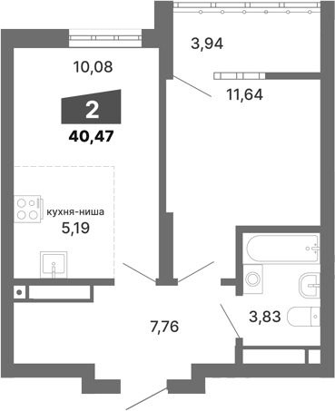 Планировка — Трилогия, 1-комн., 39 м²