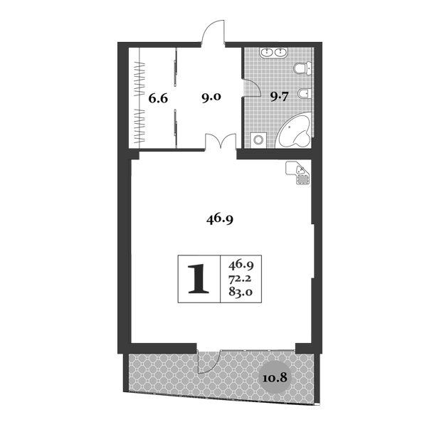 Планировка — Царский берег, Студия, 72 м²