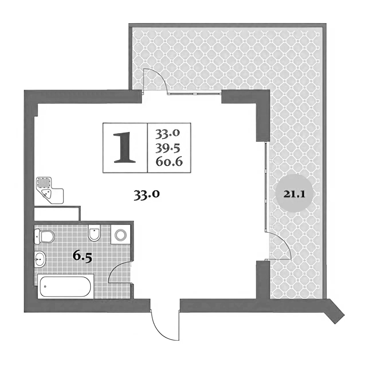 Планировка — Царский берег, Студия, 40 м²