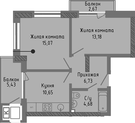 Планировка — Сок, 2-комн., 50 м²