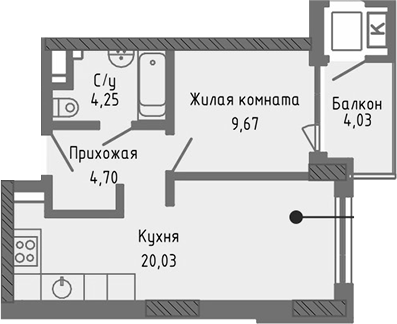 Планировка — Сок, 2-комн., 39 м²