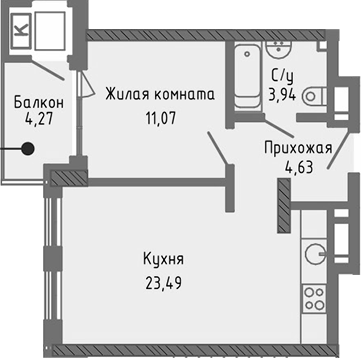 Планировка — Сок, 2-комн., 43 м²