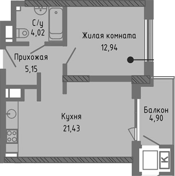 Планировка — Сок, 2-комн., 44 м²