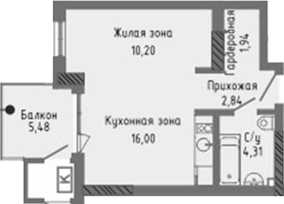 Планировка — Сок, Студия, 35 м²