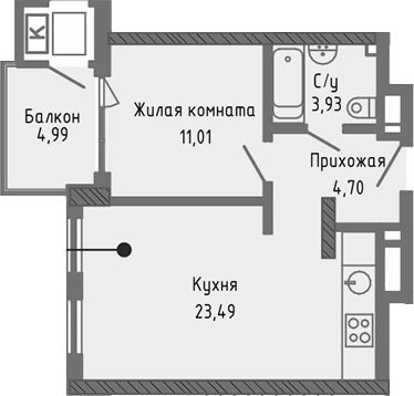 Планировка — Сок, 2-комн., 43 м²