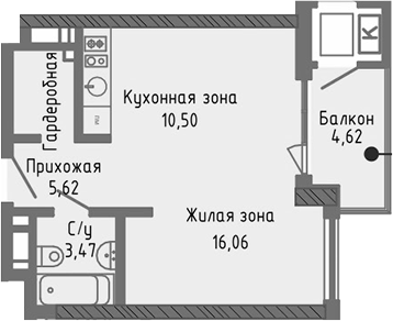 Планировка — Сок, Студия, 36 м²