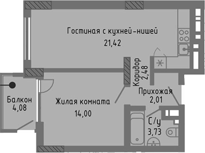 Планировка — Сок, 2-комн., 44 м²