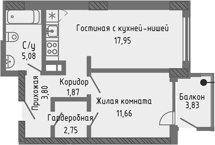 Планировка — Сок, 2-комн., 43 м²