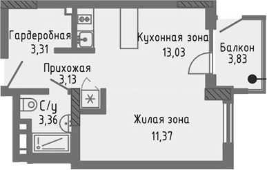Планировка — Сок, Студия, 34 м²
