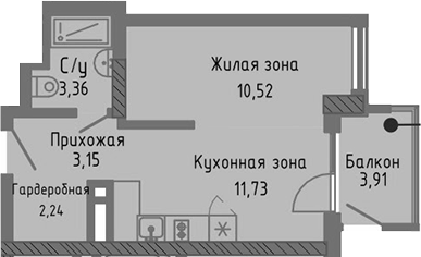 Планировка — Сок, Студия, 31 м²