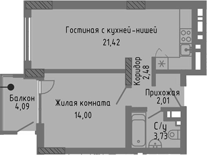 Планировка — Сок, 2-комн., 44 м²