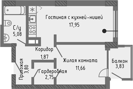Планировка — Сок, 2-комн., 43 м²