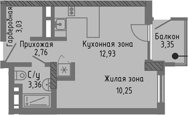 Планировка — Сок, Студия, 32 м²