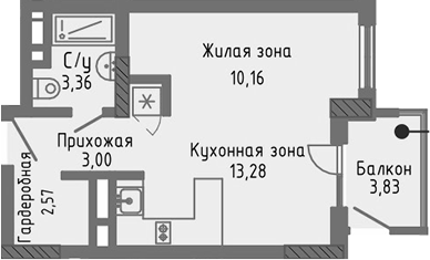 Планировка — Сок, Студия, 32 м²