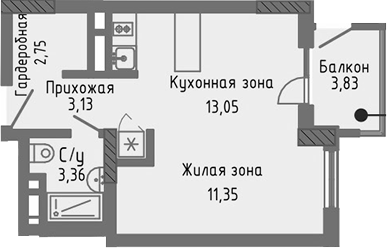 Планировка — Сок, Студия, 34 м²