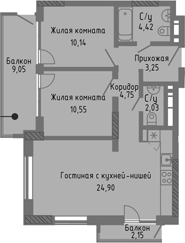Планировка — Сок, 3-комн., 60 м²