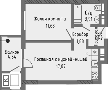 Планировка — Сок, 2-комн., 38 м²
