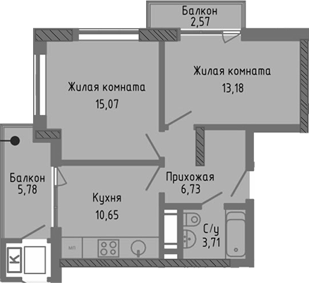 Планировка — Сок, 2-комн., 49 м²