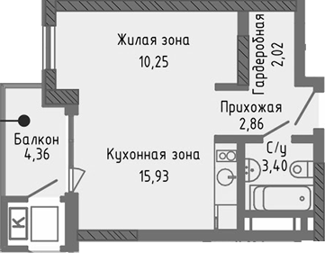 Планировка — Сок, Студия, 34 м²