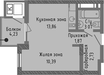 Планировка — Сок, Студия, 32 м²