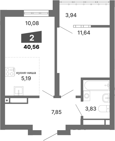 Планировка — Трилогия, 1-комн., 39 м²