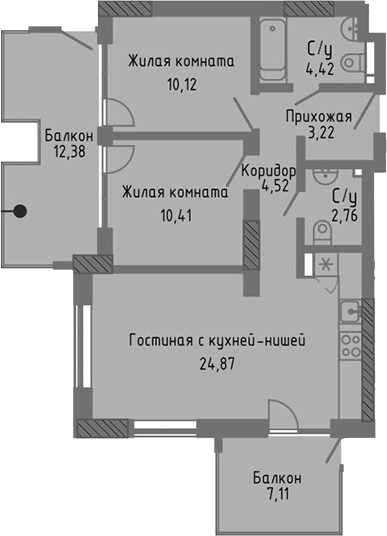 Планировка — Сок, 3-комн., 60 м²