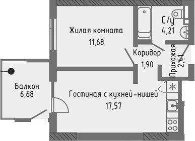 Планировка — Сок, 2-комн., 38 м²
