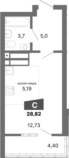 Планировка — Трилогия, Студия, 27 м²